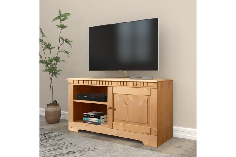 Lowboard Frittstående TV-benk 94 cm med Oppbevaring i Furu - Honningbrun - Møbler - TV- & Mediamøbler - TV benk & mediabenk