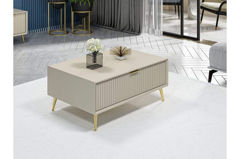 Luxe 90 cm Rektangulært Salongbord med Skuffer i Tre - Beige - Møbler - Bord - Sofabord & salongbord