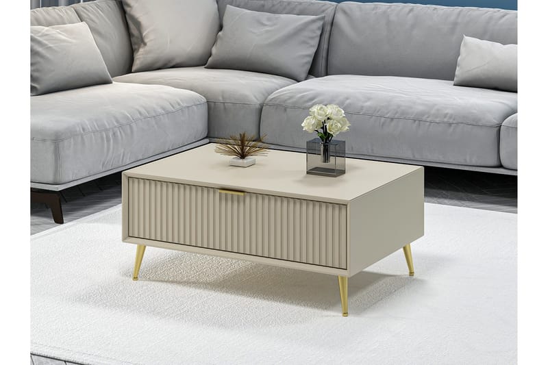 Luxe 90 cm Rektangulært Salongbord med Skuffer i Tre - Beige - Møbler - Bord - Sofabord & salongbord