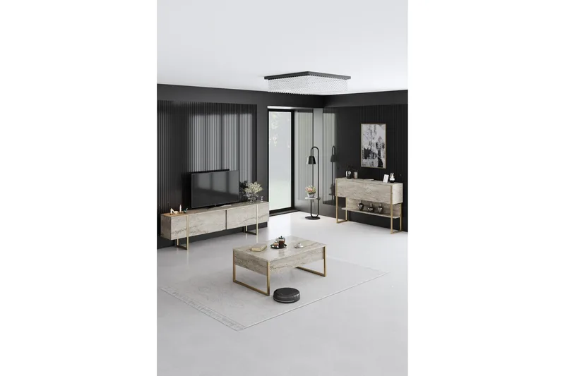 Luxe Sofabord 90 cm - Beige/Gull - Møbler - Bord - Sofabord & salongbord