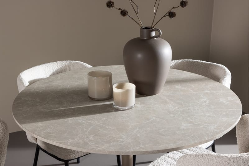 Lycke Spisegruppe 110 cm Rund med 4 Agnes stoler - Beige/Hvit - Møbler - Bord - Spisegruppe