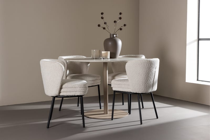 Lycke Spisegruppe 110 cm Rund med 4 Agnes stoler - Beige/Hvit - Møbler - Bord - Spisegruppe