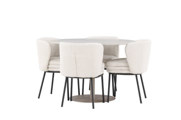 Lycke Spisegruppe 110 cm Rund med 4 Agnes stoler - Beige/Hvit - Møbler - Bord - Spisegruppe