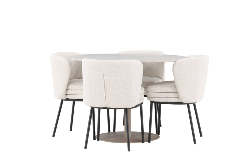 Lycke Spisegruppe 110 cm Rund med 4 Agnes stoler - Beige/Hvit - Møbler - Bord - Spisegruppe