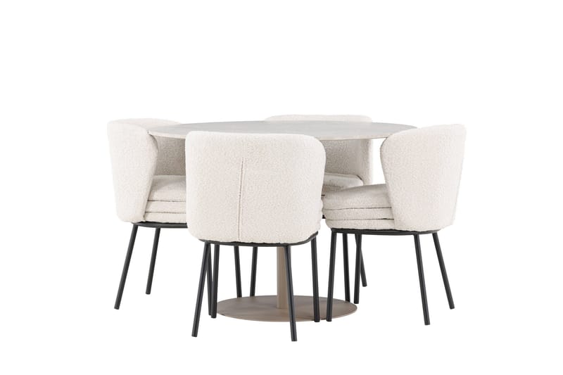 Lycke Spisegruppe 110 cm Rund med 4 Agnes stoler - Beige/Hvit - Møbler - Bord - Spisegruppe
