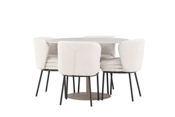 Lycke Spisegruppe 110 cm Rund med 4 Agnes stoler - Beige/Hvit - Møbler - Bord - Spisegruppe
