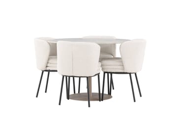 Lycke Spisegruppe 110 cm Rund med 4 Agnes stoler - Beige/Hvit - Møbler - Bord - Spisegruppe