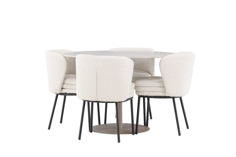 Lycke Spisegruppe 110 cm Rund med 4 Agnes stoler - Beige/Hvit - Møbler - Bord - Spisegruppe