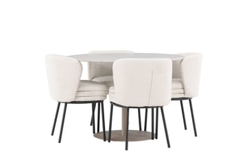 Lycke Spisegruppe 110 cm Rund med 4 Agnes stoler - Beige/Hvit - Møbler - Bord - Spisegruppe