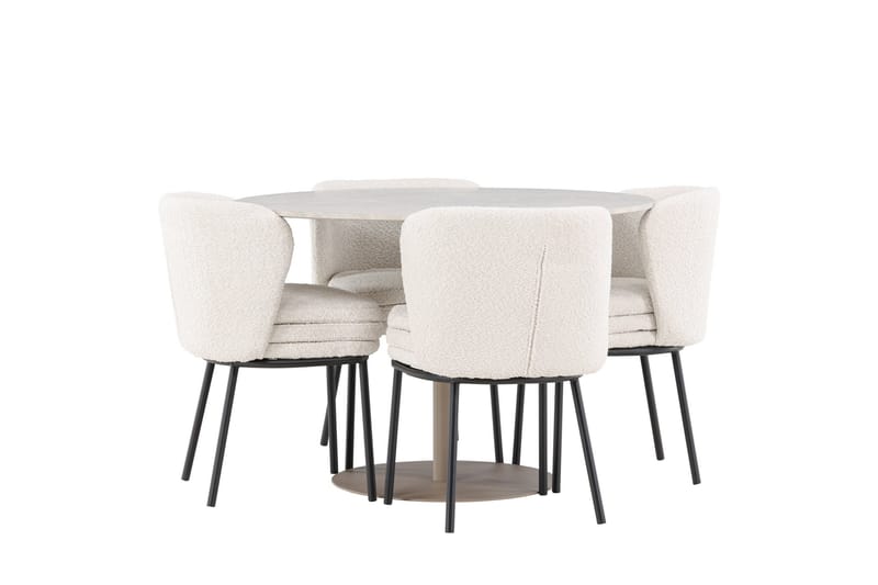 Lycke Spisegruppe 110 cm Rund med 4 Agnes stoler - Beige/Hvit - Møbler - Bord - Spisegruppe