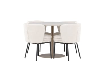 Lycke Spisegruppe 110 cm Rund med 4 Agnes stoler - Beige/Hvit - Møbler - Bord - Spisegruppe