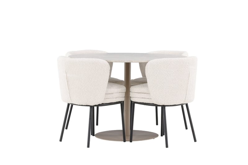 Lycke Spisegruppe 110 cm Rund med 4 Agnes stoler - Beige/Hvit - Møbler - Bord - Spisegruppe