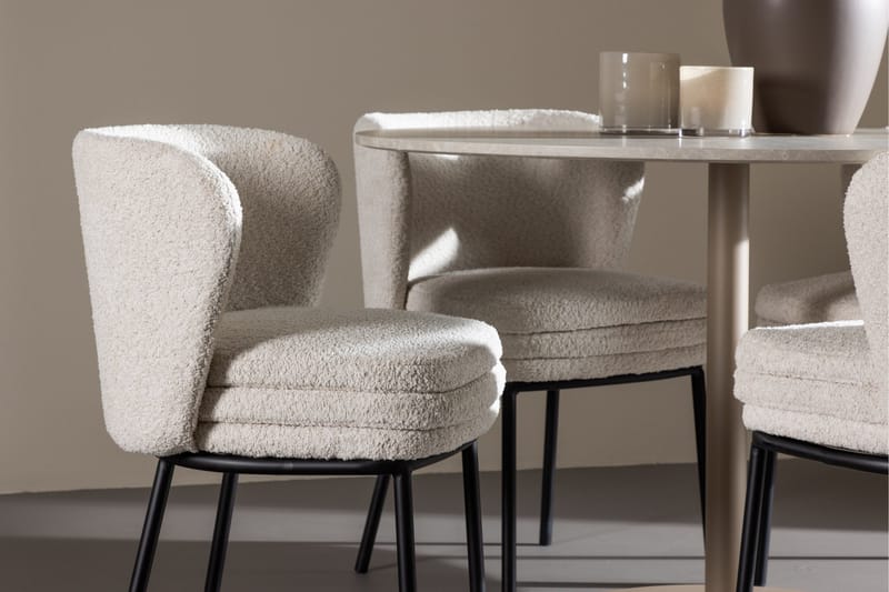 Lycke Spisegruppe 110 cm Rund med 4 Agnes stoler - Beige/Hvit - Møbler - Bord - Spisegruppe