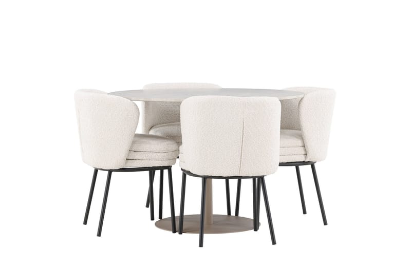 Lycke Spisegruppe 110 cm Rund med 4 Agnes stoler - Beige/Hvit - Møbler - Bord - Spisegruppe