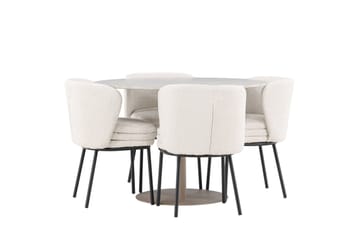 Lycke Spisegruppe 110 cm Rund med 4 Agnes stoler - Beige/Hvit - Møbler - Bord - Spisegruppe