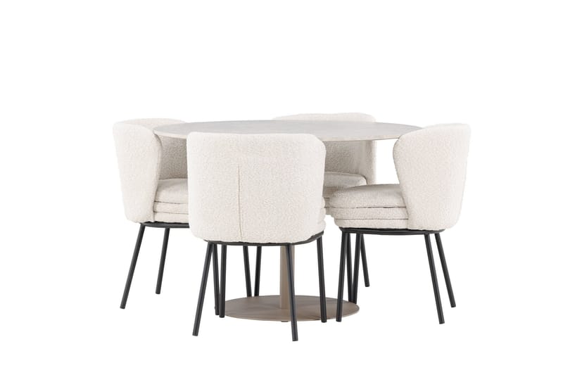 Lycke Spisegruppe 110 cm Rund med 4 Agnes stoler - Beige/Hvit - Møbler - Bord - Spisegruppe