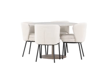 Lycke Spisegruppe 110 cm Rund med 4 Agnes stoler - Beige/Hvit - Møbler - Bord - Spisegruppe