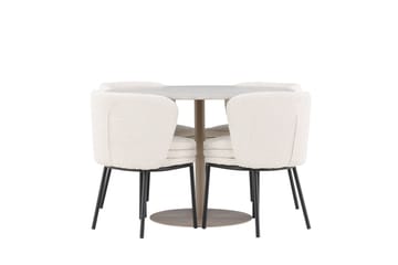 Lycke Spisegruppe 110 cm Rund med 4 Agnes stoler - Beige/Hvit - Møbler - Bord - Spisegruppe