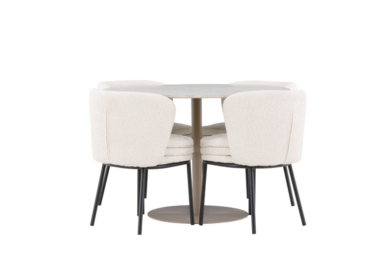 Lycke Spisegruppe 110 cm Rund med 4 Agnes stoler - Beige/Hvit - Møbler - Bord - Spisegruppe