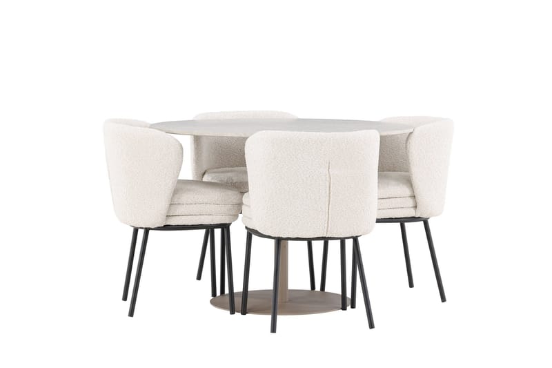 Lycke Spisegruppe 110 cm Rund med 4 Agnes stoler - Beige/Hvit - Møbler - Bord - Spisegruppe