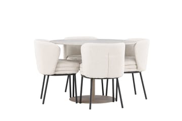 Lycke Spisegruppe 110 cm Rund med 4 Agnes stoler - Beige/Hvit - Møbler - Bord - Spisegruppe