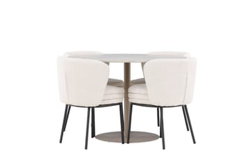 Lycke Spisegruppe 110 cm Rund med 4 Agnes stoler - Beige/Hvit - Møbler - Bord - Spisegruppe