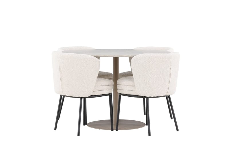 Lycke Spisegruppe 110 cm Rund med 4 Agnes stoler - Beige/Hvit - Møbler - Bord - Spisegruppe