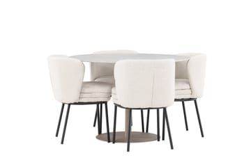 Lycke Spisegruppe 110 cm Rund med 4 Agnes stoler - Beige/Hvit - Møbler - Bord - Spisegruppe