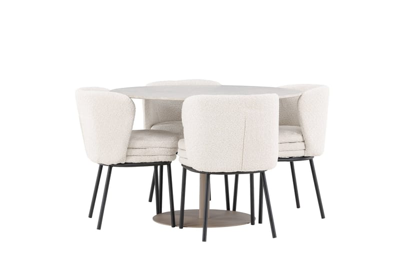 Lycke Spisegruppe 110 cm Rund med 4 Agnes stoler - Beige/Hvit - Møbler - Bord - Spisegruppe