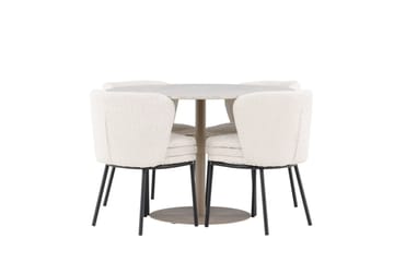 Lycke Spisegruppe 110 cm Rund med 4 Agnes stoler - Beige/Hvit - Møbler - Bord - Spisegruppe