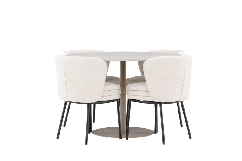 Lycke Spisegruppe 110 cm Rund med 4 Agnes stoler, Beige/Hvit