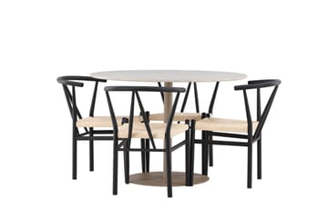 Lycke Spisegruppe 110 cm Rund med 4 Alfons stoler - Beige/Svart - Møbler - Bord - Spisegruppe