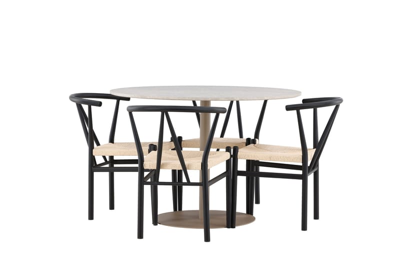 Lycke Spisegruppe 110 cm Rund med 4 Alfons stoler - Beige/Svart - Møbler - Bord - Spisegruppe