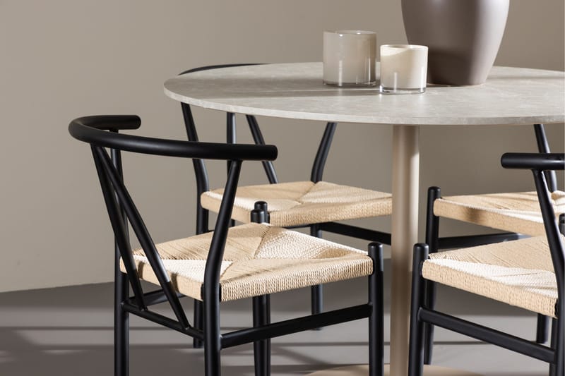Lycke Spisegruppe 110 cm Rund med 4 Alfons stoler - Beige/Svart - Møbler - Bord - Spisegruppe