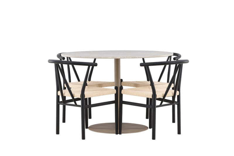 Lycke Spisegruppe 110 cm Rund med 4 Alfons stoler - Beige/Svart - Møbler - Bord - Spisegruppe