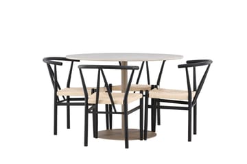 Lycke Spisegruppe 110 cm Rund med 4 Alfons stoler - Beige/Svart - Møbler - Bord - Spisegruppe