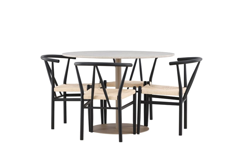 Lycke Spisegruppe 110 cm Rund med 4 Alfons stoler, Beige/Svart