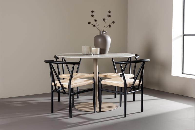 Lycke Spisegruppe 110 cm Rund med 4 Alfons stoler - Beige/Svart - Møbler - Bord - Spisegruppe