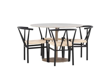 Lycke Spisegruppe 110 cm Rund med 4 Alfons stoler - Beige/Svart - Møbler - Bord - Spisegruppe