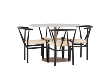 Lycke Spisegruppe 110 cm Rund med 4 Alfons stoler - Beige/Svart - Møbler - Bord - Spisegruppe