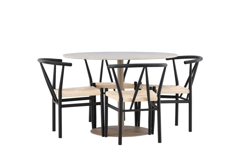Lycke Spisegruppe 110 cm Rund med 4 Alfons stoler - Beige/Svart - Møbler - Bord - Spisegruppe