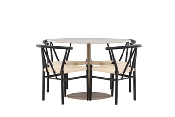 Lycke Spisegruppe 110 cm Rund med 4 Alfons stoler - Beige/Svart - Møbler - Bord - Spisegruppe