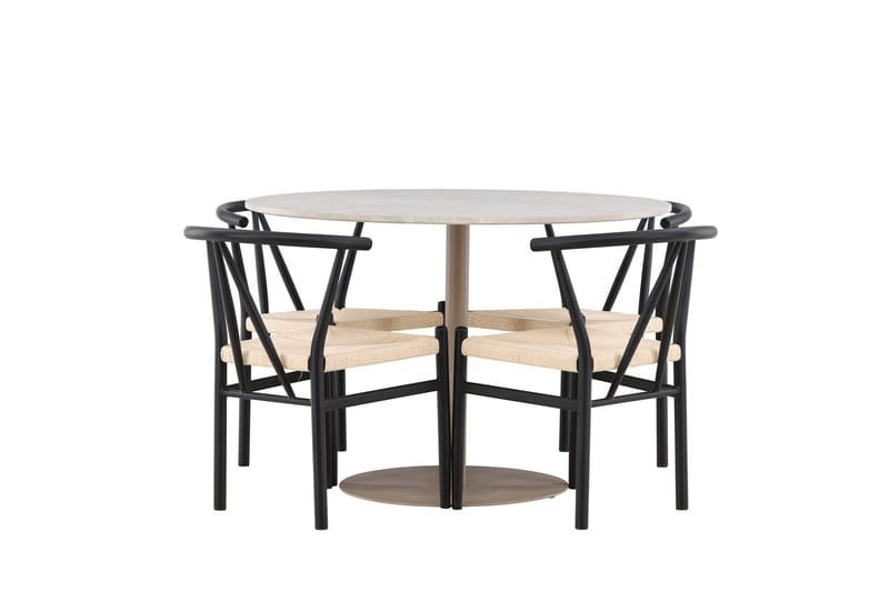 Lycke Spisegruppe 110 cm Rund med 4 Alfons stoler - Beige/Svart - Møbler - Bord - Spisegruppe