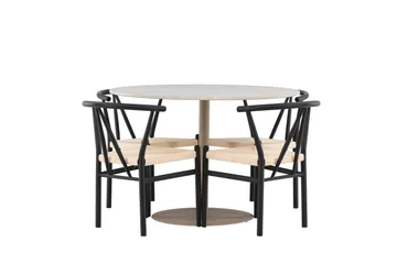 Lycke Spisegruppe 110 cm Rund med 4 Alfons stoler - Beige/Svart - Møbler - Bord - Spisegruppe