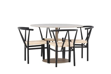 Lycke Spisegruppe 110 cm Rund med 4 Alfons stoler - Beige/Svart - Møbler - Bord - Spisegruppe