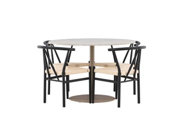 Lycke Spisegruppe 110 cm Rund med 4 Alfons stoler - Beige/Svart - Møbler - Bord - Spisegruppe