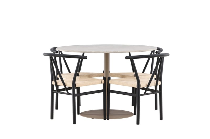 Lycke Spisegruppe 110 cm Rund med 4 Alfons stoler - Beige/Svart - Møbler - Bord - Spisegruppe
