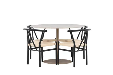 Lycke Spisegruppe 110 cm Rund med 4 Alfons stoler - Beige/Svart - Møbler - Bord - Spisegruppe