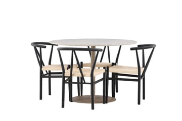 Lycke Spisegruppe 110 cm Rund med 4 Alfons stoler - Beige/Svart - Møbler - Bord - Spisegruppe