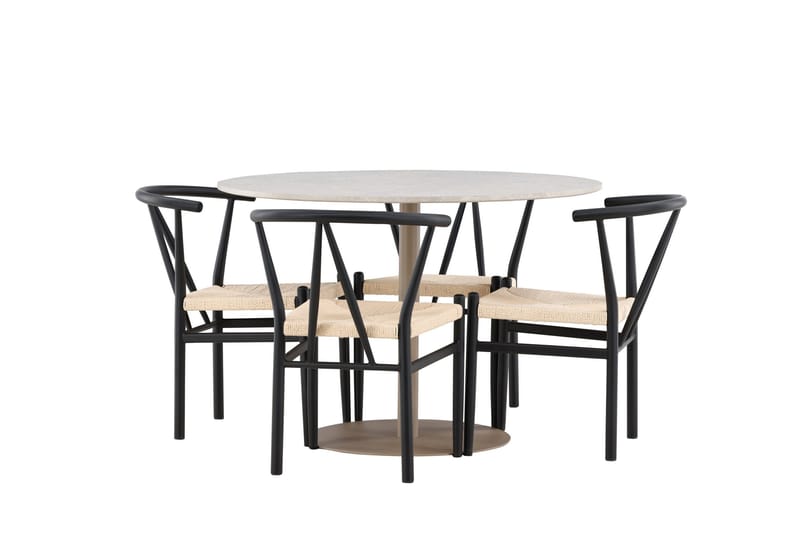 Lycke Spisegruppe 110 cm Rund med 4 Alfons stoler - Beige/Svart - Møbler - Bord - Spisegruppe